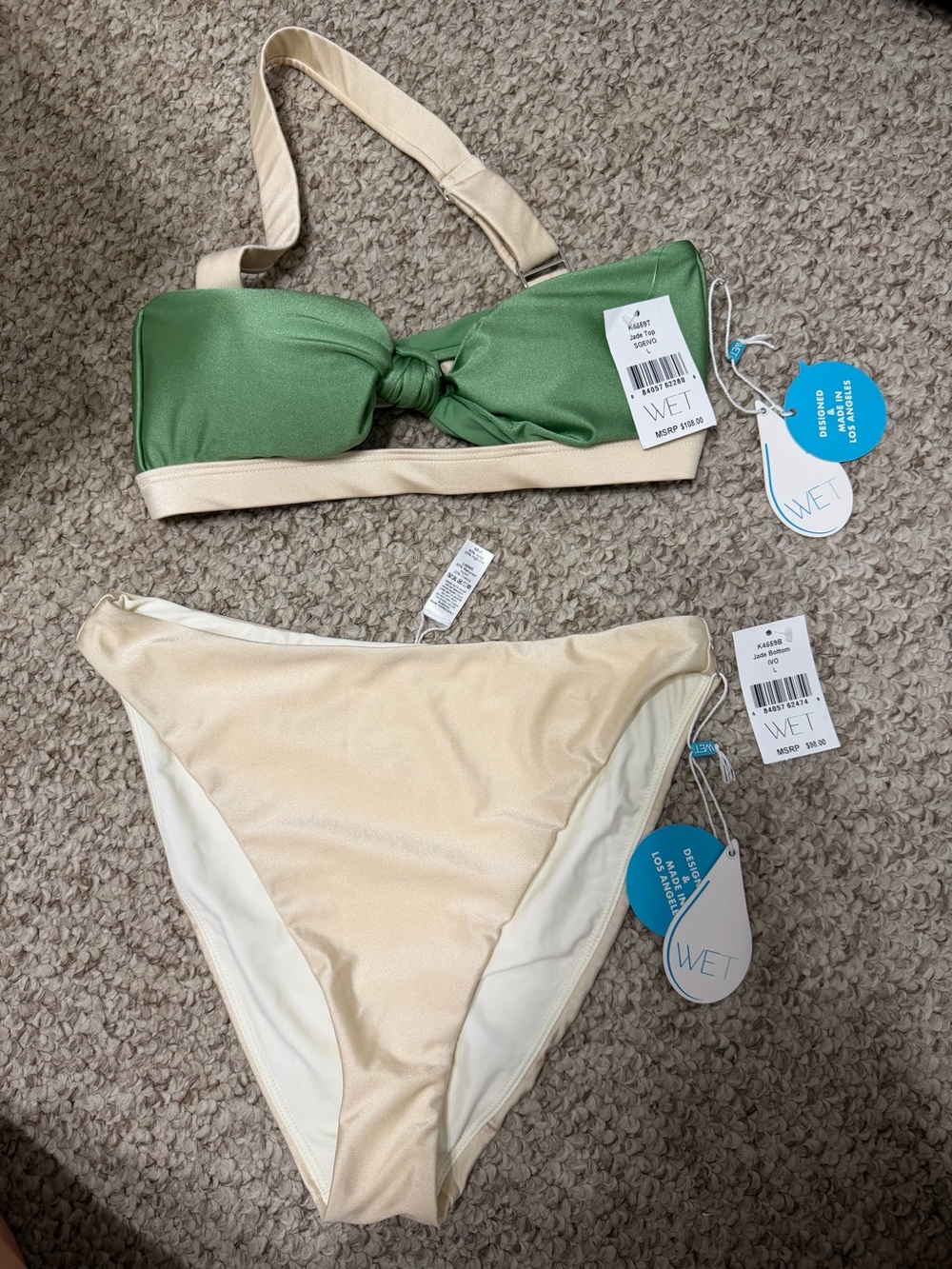 Two-Tone Green & Cream Bandeau Bikini Set